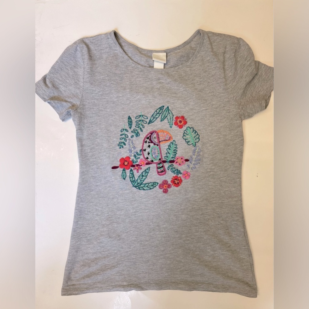 H&M embroidered Aztec Mexican grey short sleeve crew neck Tshirt womens size S